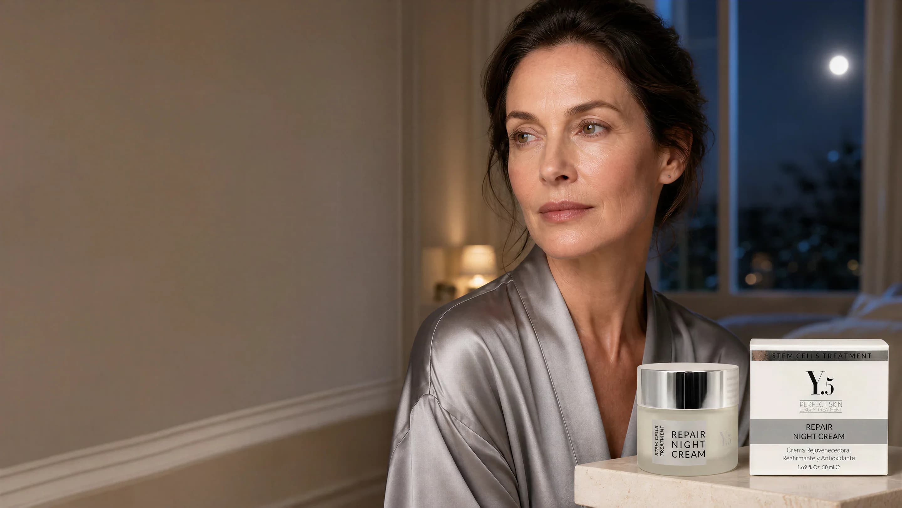 Model in an evening ritual with Repair Night Cream